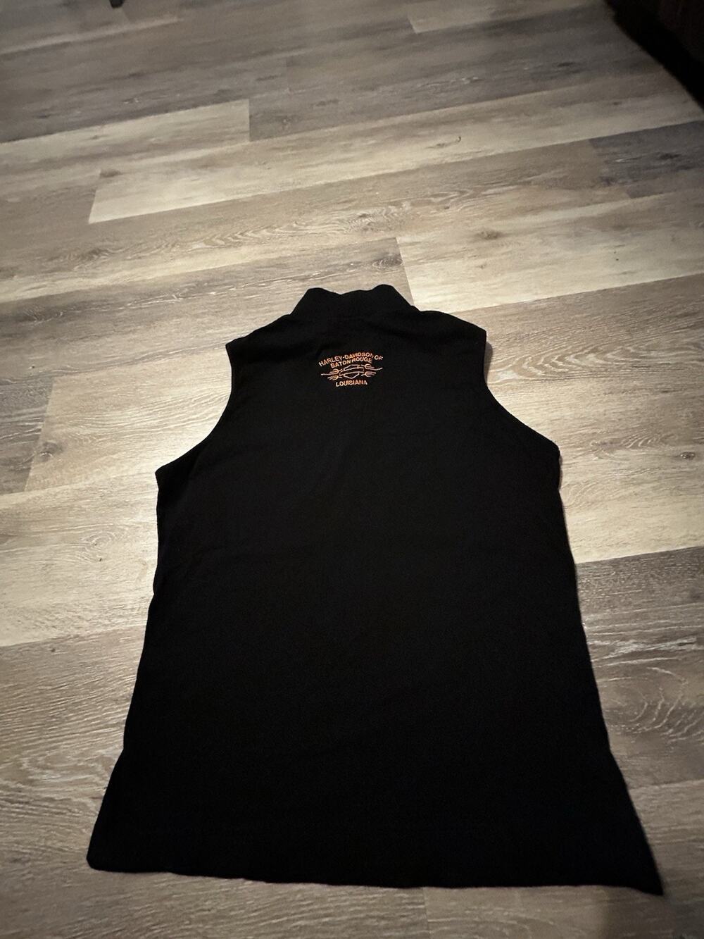Vintage harley davidson womens black sleeveless top With Orange Graphics Sz L